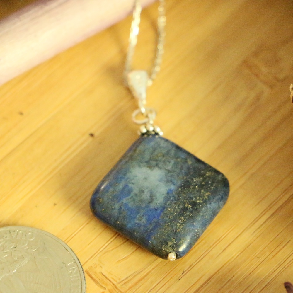 925 Sterling Silver Natural  lapis Stone Necklaces - Picture 4 of 6